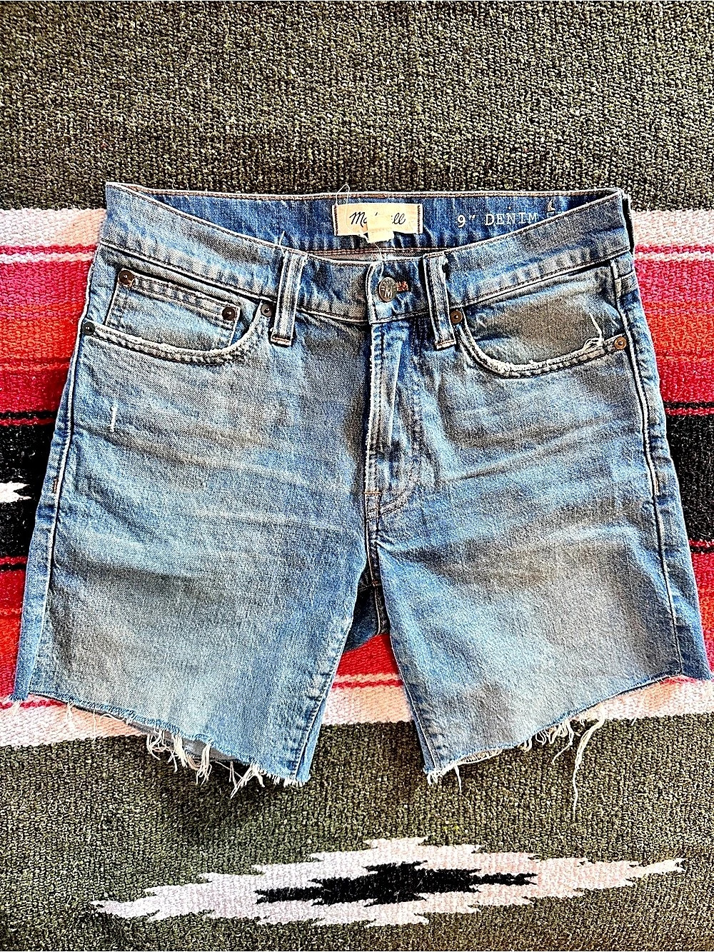 Madewell 9" Denim Shorts Raw Hem Blue Waist 28